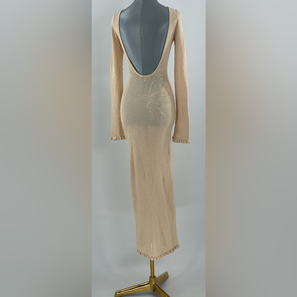 🆕 MIRROR PALAIS 🧿 NWOT Rose Pointelle Crochet Knit Dress, Soft Beige - Sz S - Picture 10 of 17